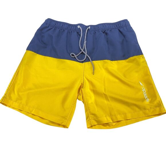 Speedo Swim Trunks Shorts Mens 2XL Blue Yellow Colorblock Elastic Waist Swimwear - Picture 14 of 16